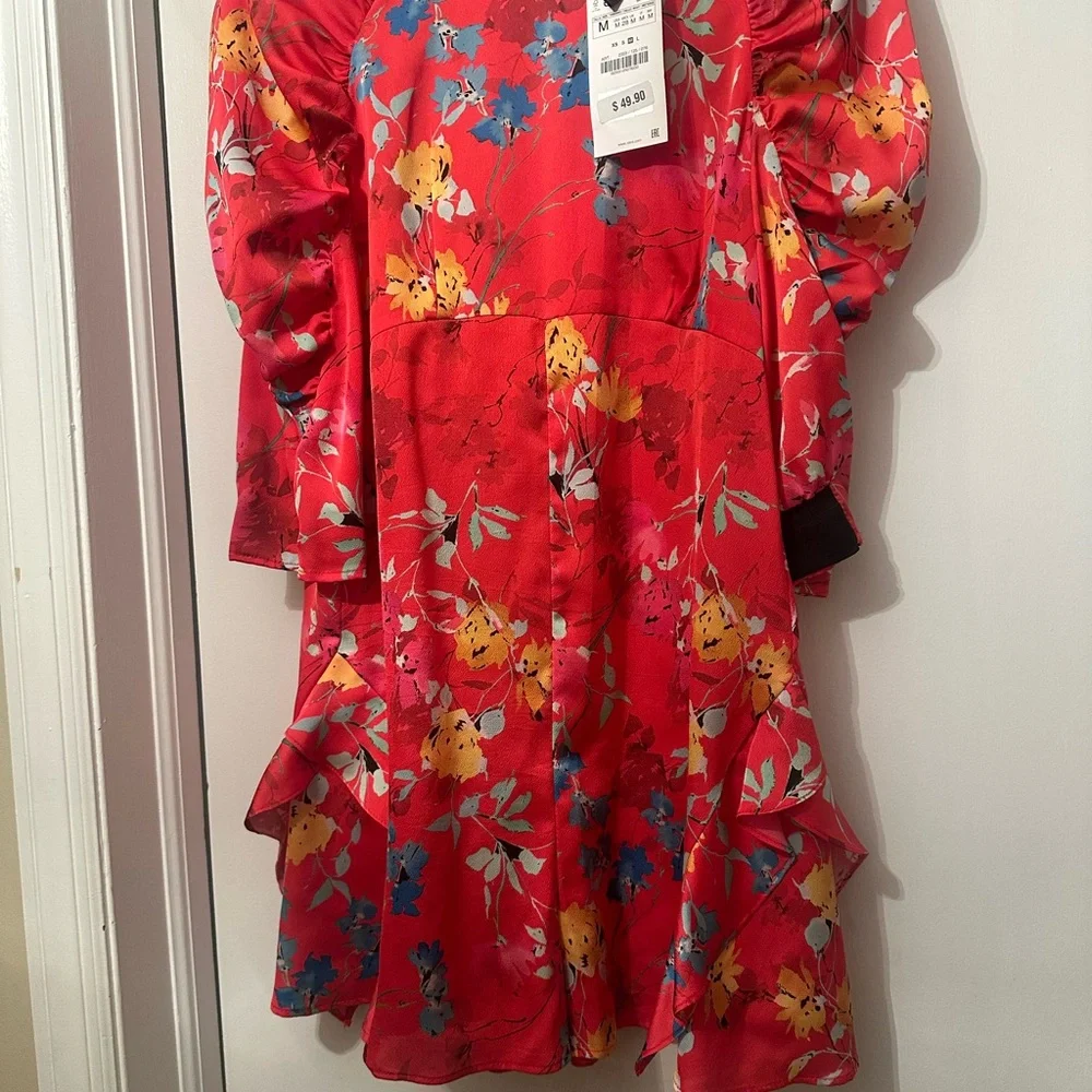 ZARA JAPANESE FLORAL PRINT JUMPSUIT ROMPER RUFFLES NWT M - Picture 2 of 4